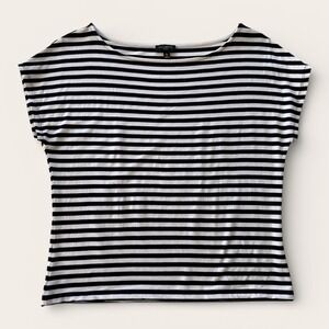 Talbots Breton Stripe Cropped Tee Navy White Boat Neck Coastal Prep Women's M
